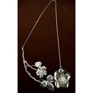 Vintage AFE Sterling Silver Floral Necklace botanical 925 Jewelry pendant 27g